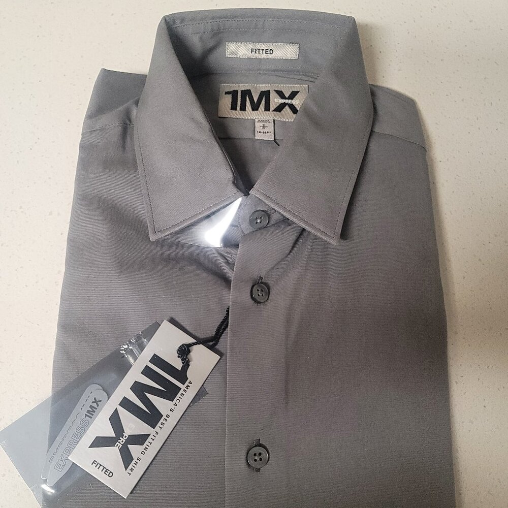 Express 1MX Fitted Gray Small 14-14.5 Collared Dress Shirt Brand New